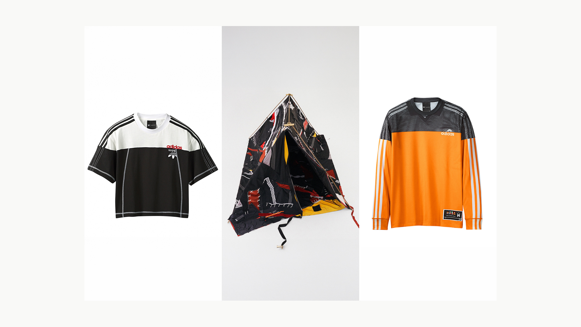 Reconstructed Adidas garments and tent design reference