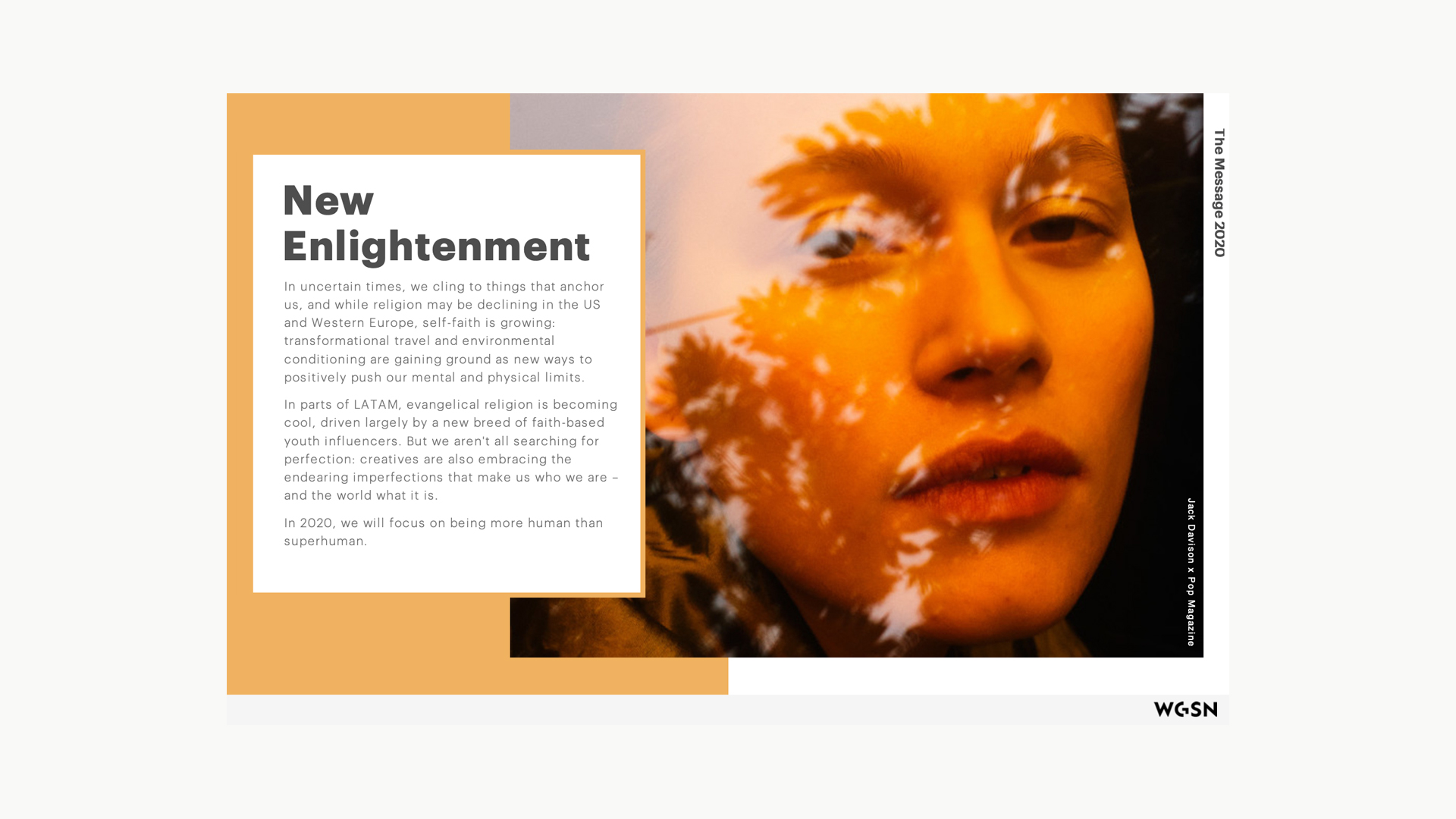 WGSN New Enlightenment research slide about embracing human imperfection