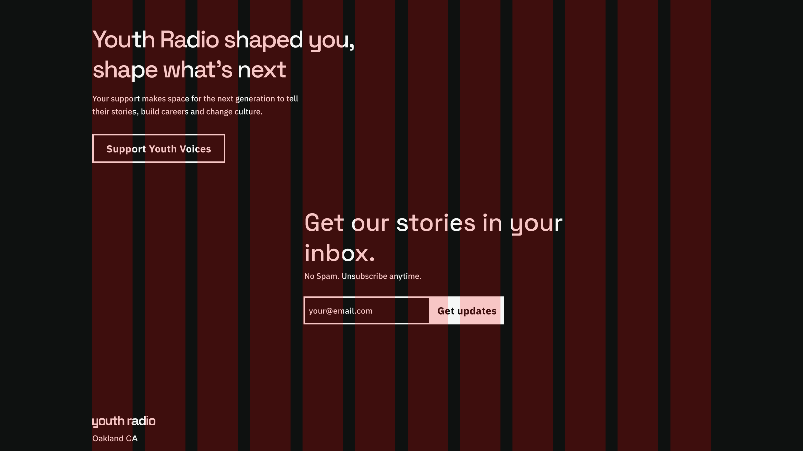 Youth Radio calls to action wireframe