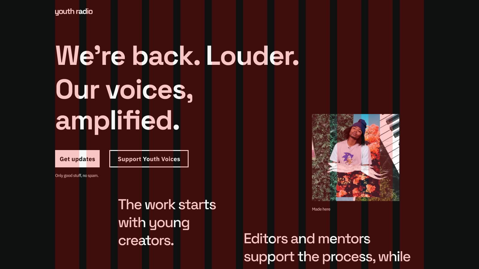 Youth Radio hero wireframe