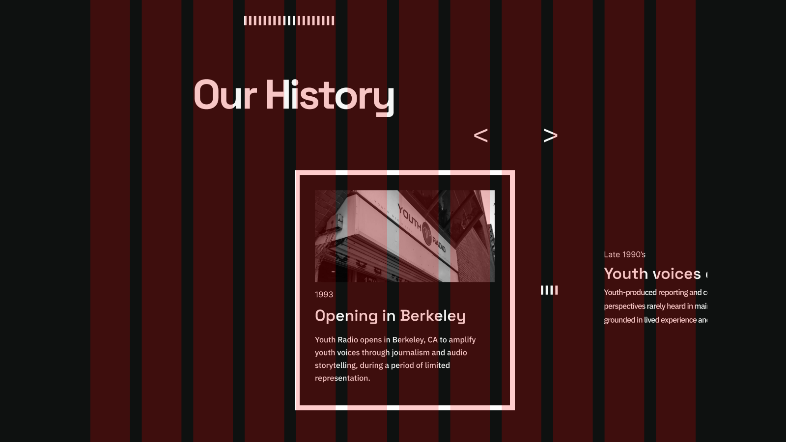 Youth Radio history wireframe